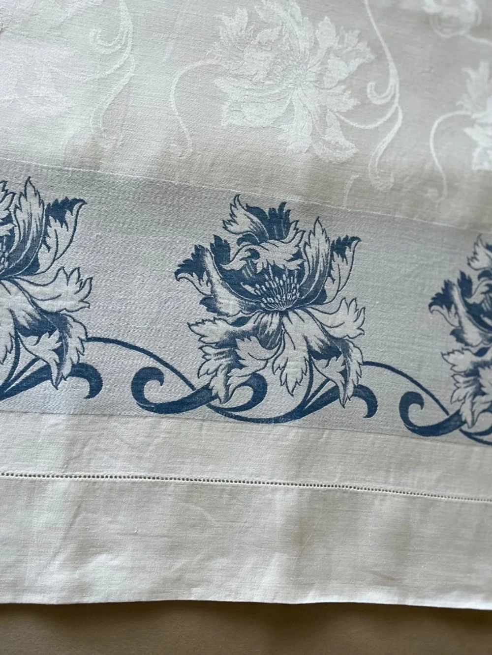 Vintage French Style Floral Damask Tablecloth with Embroidered Monogram MS